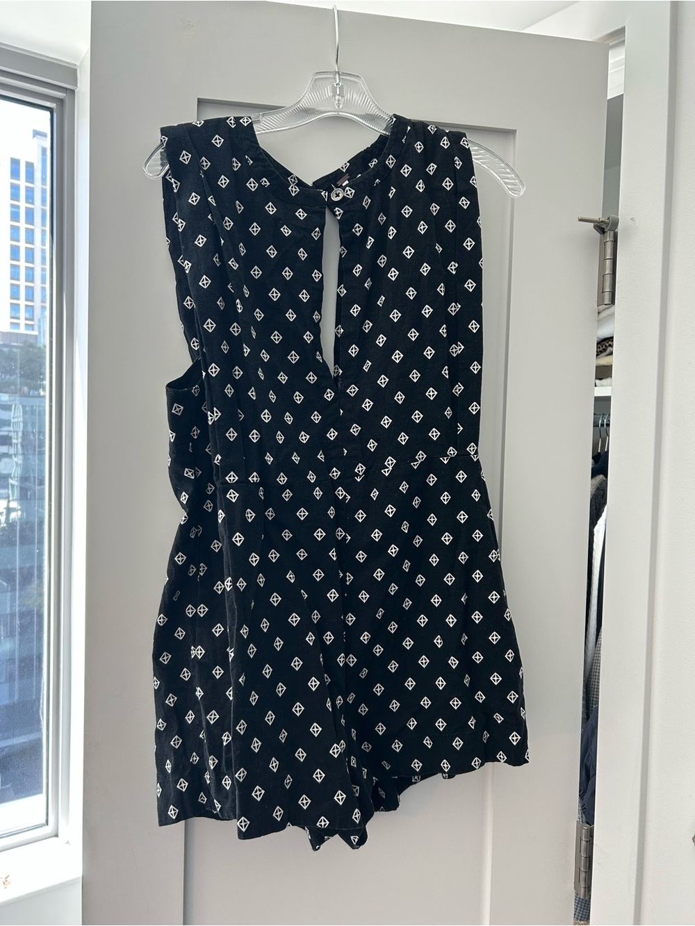 Free People Black Diamond-Print Sleeveless Romper